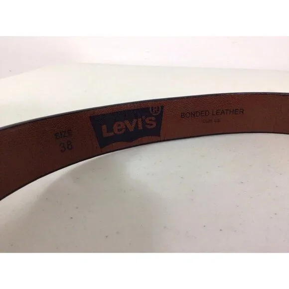 Levis Leather Belt Brass Buckle Mens 38 - Picture 4 of 6
